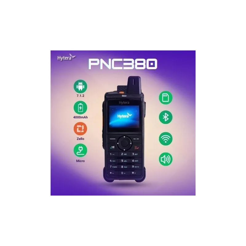 Hytera PNC380 POC WALKIE-TALKIE Radio Set dengan 4000mAh Bateri, Audio Jelas, Butang Darurat, dan Bluetooth 7.1.2