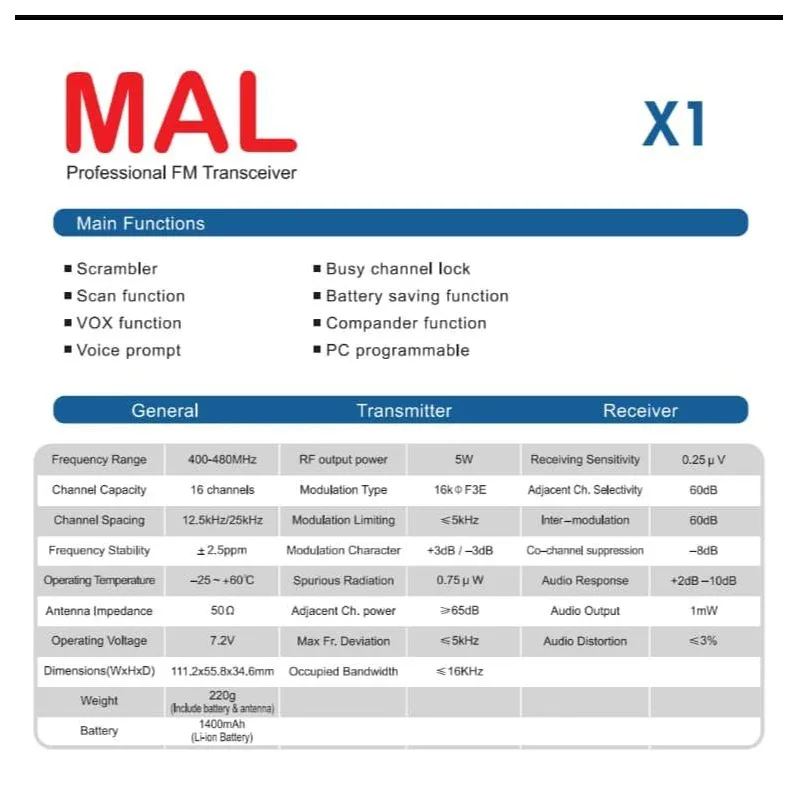 MAL X1 with SIRIM Frequecy Talkie 5W UHF 400-480Mhz(SEBIJI) Two Way Radio Professional FM Transceiver 1year warranty thumbnail 2