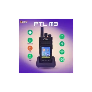 PTL M3 Zello Walkie Talkie dengan Skrin Sentuh 4G LTE Jaringan Kad Tunggal Radio Handheld Amplifier Audio Nirkabel Hitam SEKALI CAJ DUDUK set 6800mAh Bateri 9 Zello Bluetooth