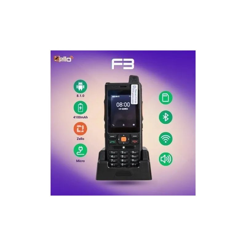 Zello L2401 F3 POC Touch Screen Caj Duduk Keypad 4G SIMCARD TALKIE 8GB+1GB Android 8.1 PTT NFC IP68 Audio Walkie Device Radio Set dengan 4100mAh Bateri dan Bluetooth 4.1