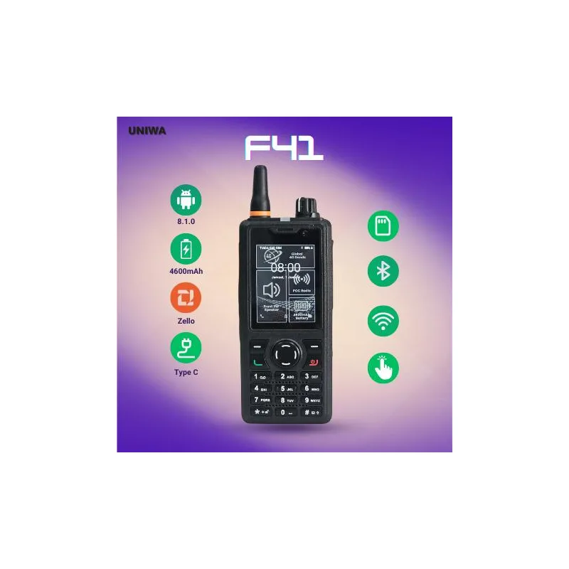 UNIWA F41 Layar Sentuh 2.4 Inci Android 8.1 1+8GB 4600mAh Walkie Talkie Audio Radio Set dengan Sokongan Rangkaian GSM 3G 4G & Bluetooth Zello Type C
