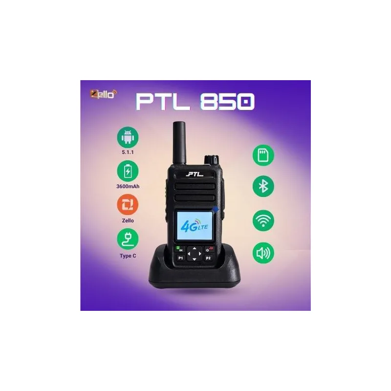 PTL 850 Zello Bluetooth Wifi Walkie Talkie Audio Plastik Elektronik Bergerak Pemancu SIM Kad Radio Set dengan 3600mAh Bateri dan 5W-10W Kuasa Keluaran