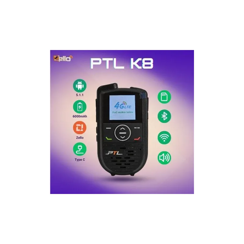 PTL K8 4G Mini Zello Walkie Talkie Telefon 6000mAh Audio Radio Set dengan 1GB RAM Android 5.1.1 & Bluetooth V3.0 Bateri