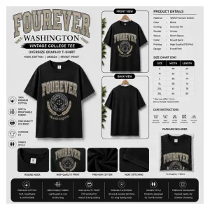 FOUREVER Washington Vintage College Tee Oversize T-Shirt