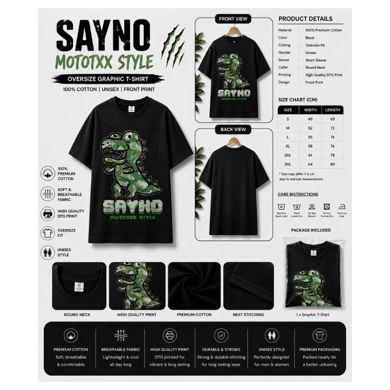 SAYNO Dino Graphic Oversize T-Shirt thumbnail 2