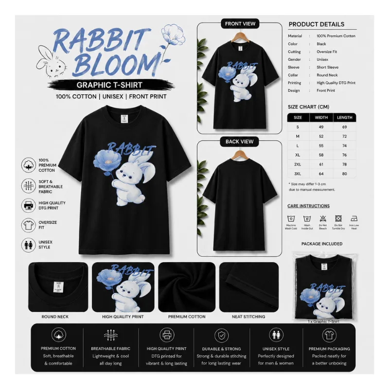 Rabbit Bloom Oversize Graphic T-Shirt thumbnail 2