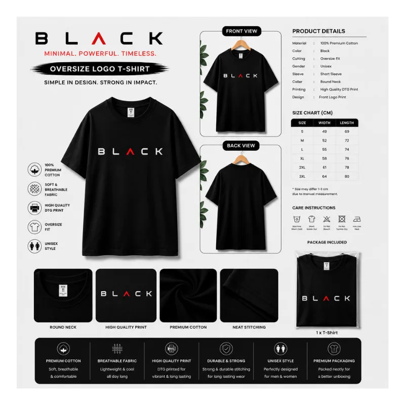BLACK Oversize Logo T-Shirt thumbnail 2