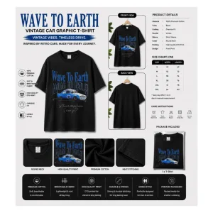 Wave To Earth Vintage Car Oversize Graphic T-Shirt
