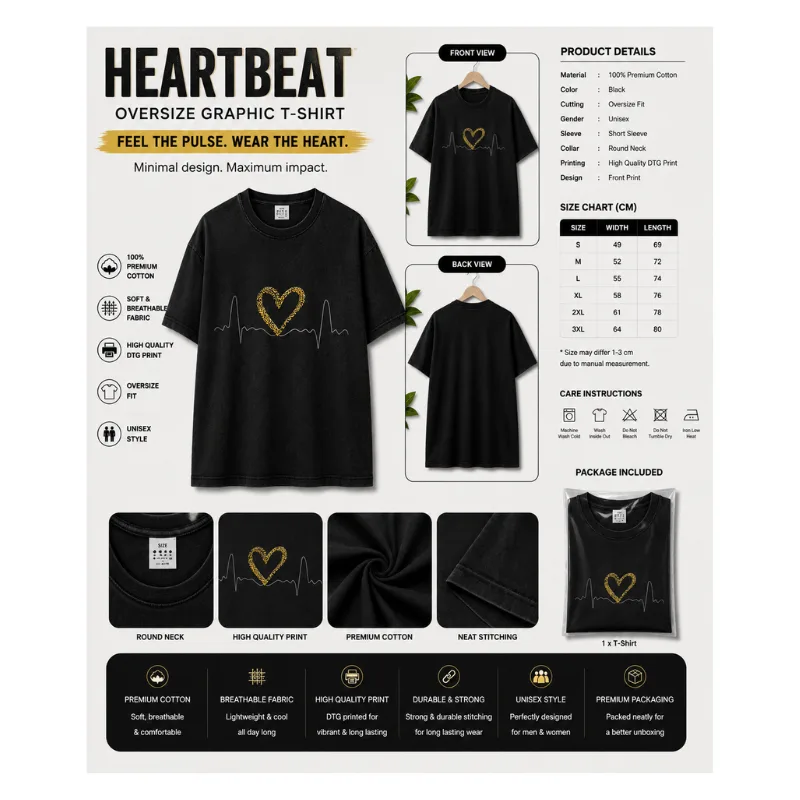 Heartbeat Love Line Oversize Graphic T-Shirt thumbnail 2