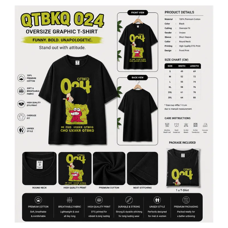QTBKQ 024 Cartoon Oversize Graphic T-Shirt thumbnail 2