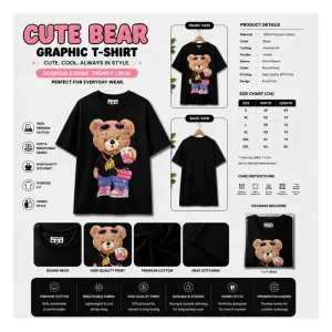 Cute Bear Fashion Graphic T-Shirt