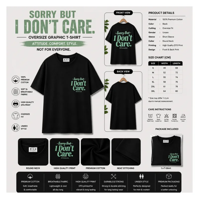 Sorry But I Don't Care Oversized Graphic T-Shirt thumbnail 2