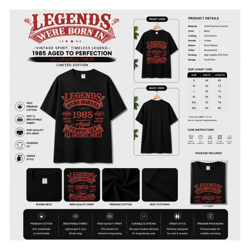 LEGENDS WERE BORN IN 1985 Oversize Graphic T-Shirt thumbnail 2