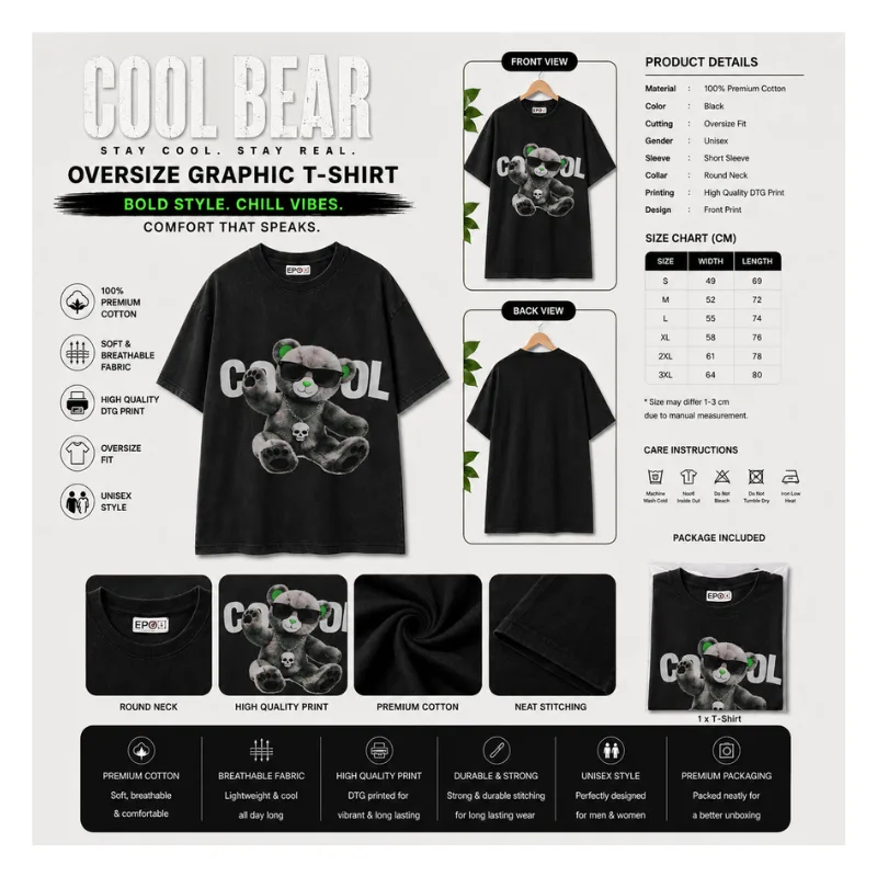 COOL BEAR Oversized Graphic T-Shirt thumbnail 2