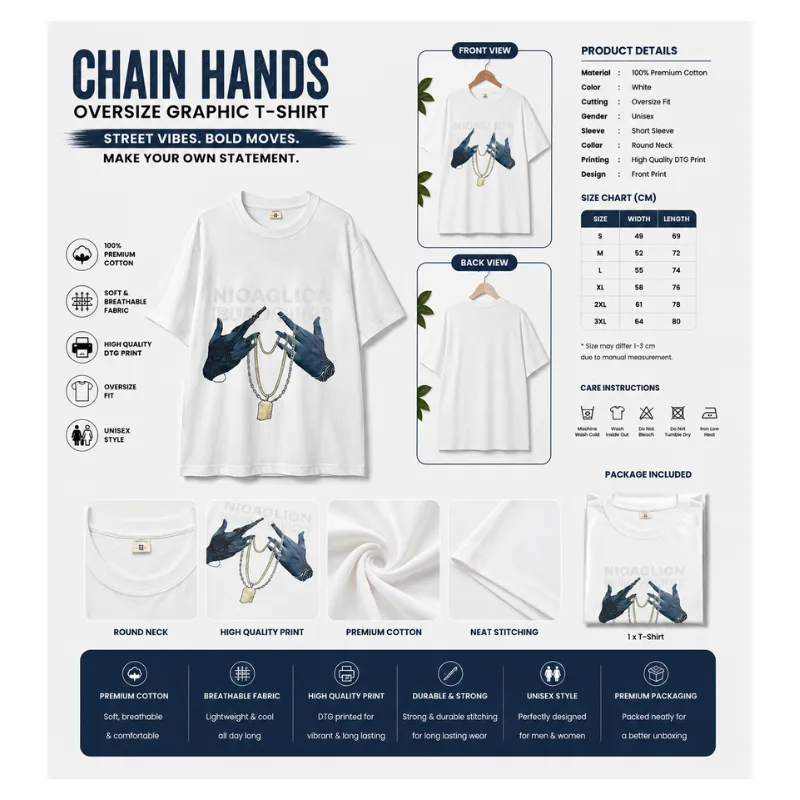 CHAIN HANDS Oversized Graphic T-Shirt thumbnail 2