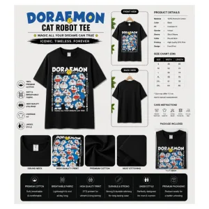 Doraemon Cat Robot Tee – Black Oversize Unisex T-Shirt