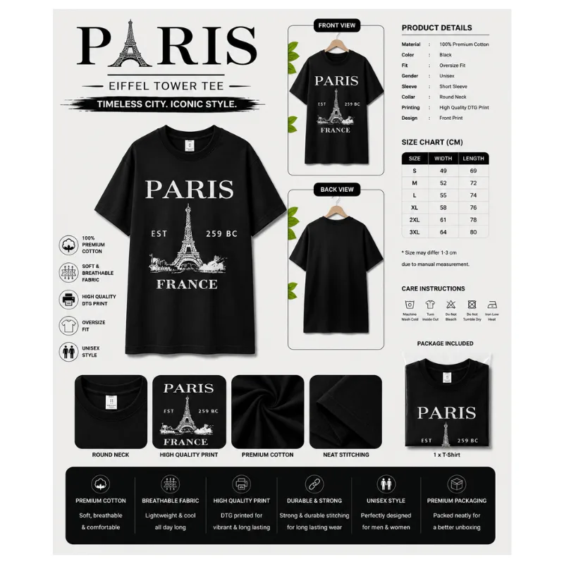 PARIS Eiffel Tower Graphic T-Shirt thumbnail 2