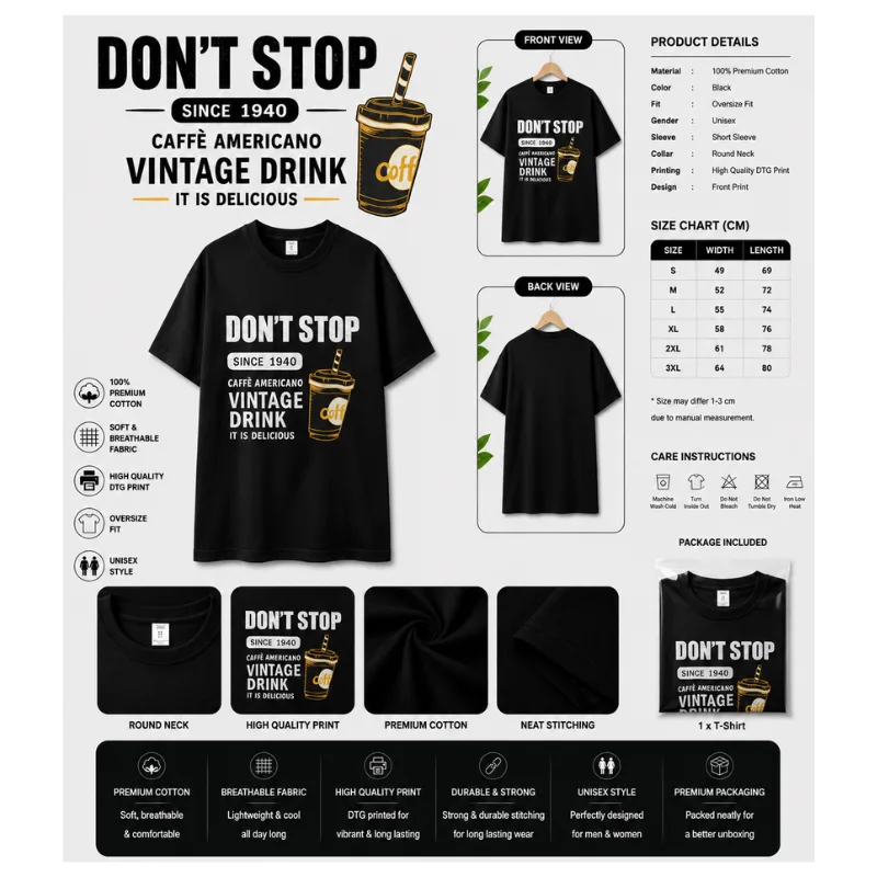 Don't Stop Vintage Coffee Graphic T-Shirt | thumbnail 2