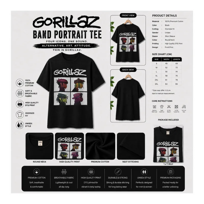 GORILLAZ Band Portrait Oversize T-Shirt thumbnail 2