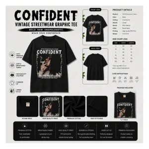 CONFIDENT Vintage Streetwear Graphic Oversized T-Shirt