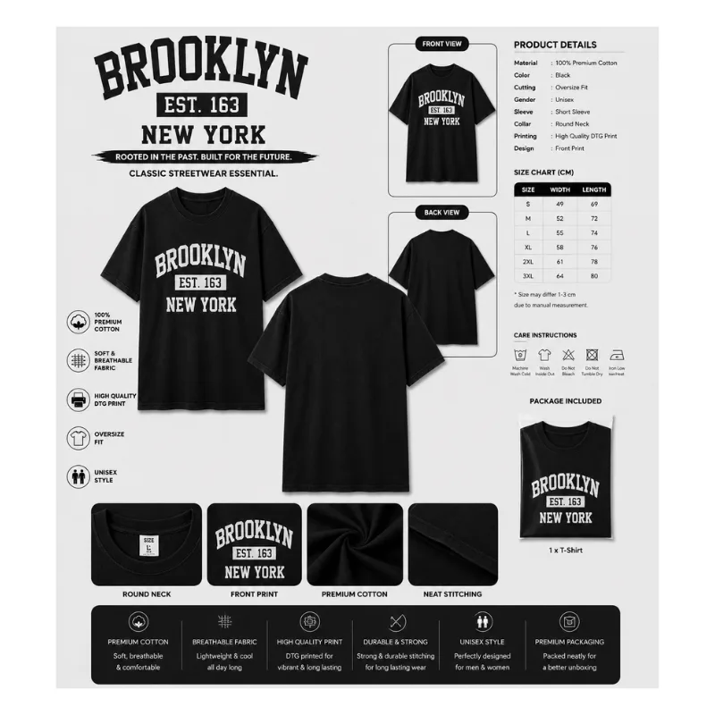 Brooklyn New York Graphic Oversized T-Shirt thumbnail 2