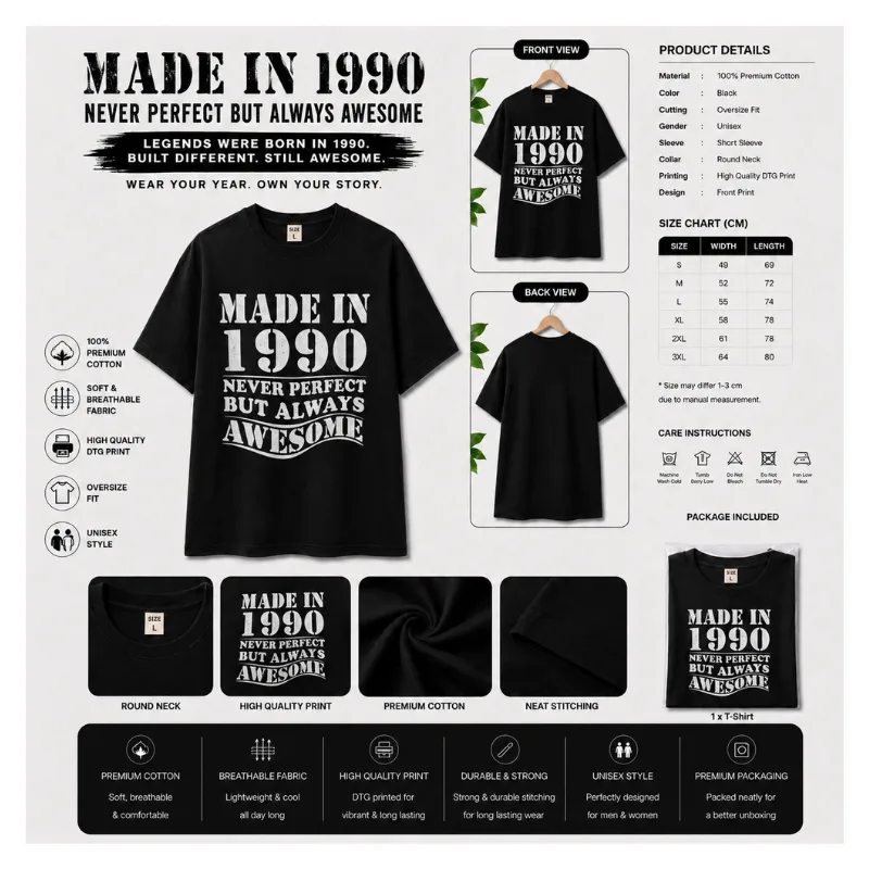 MADE IN 1990 Oversize T-shirt thumbnail 2