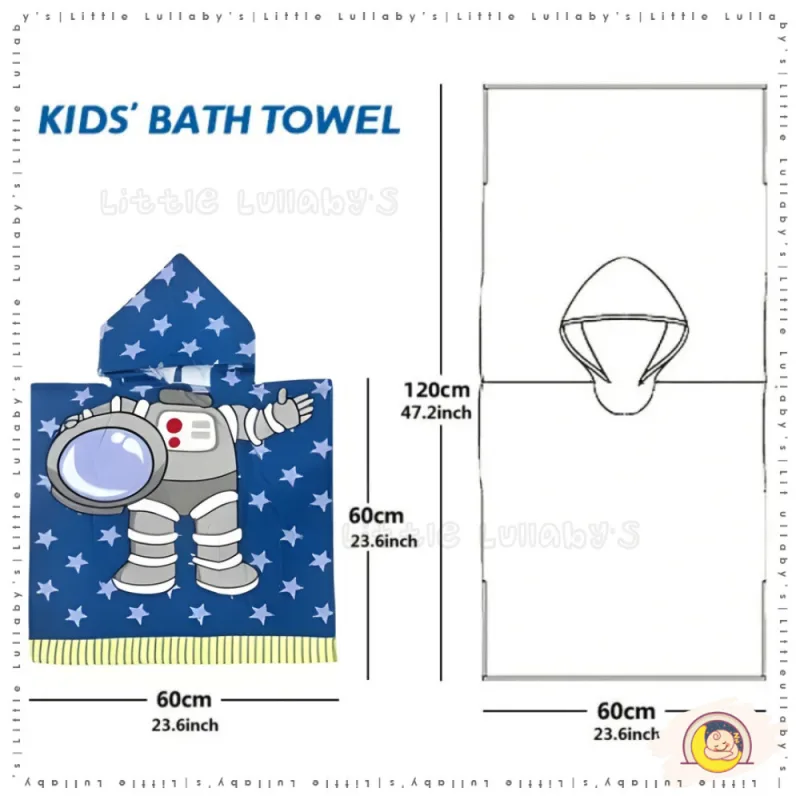 60x120cm Kids Hooded Towel Poncho Tuala Budak Astronaut Space Cotton Beach Pool Bath Boys Girls thumbnail 3