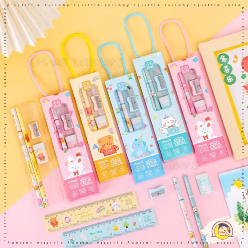 Stationery Gift Set Alat Tulis Pencil Eraser Sharpener Ruler Back To School thumbnail 2