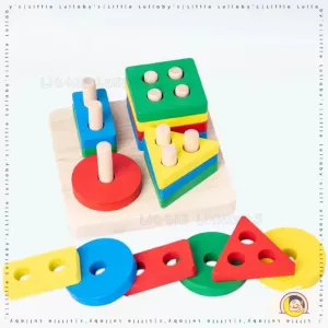 Wooden Toys Geometry Shape Building Blocks Kids Early Learning Montessori Educational Toys