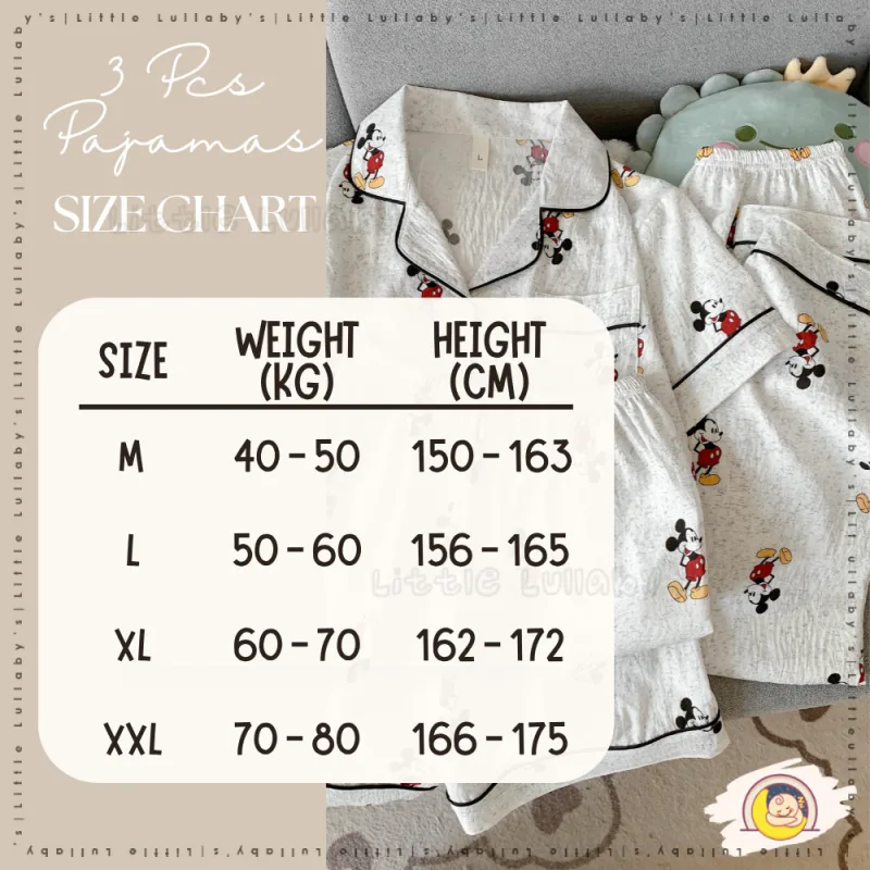 3PCS Cotton Pajamas Set Baju Tidur Women Girls Baju Tidur Kapas Seluar Pakaian Tidur thumbnail 3