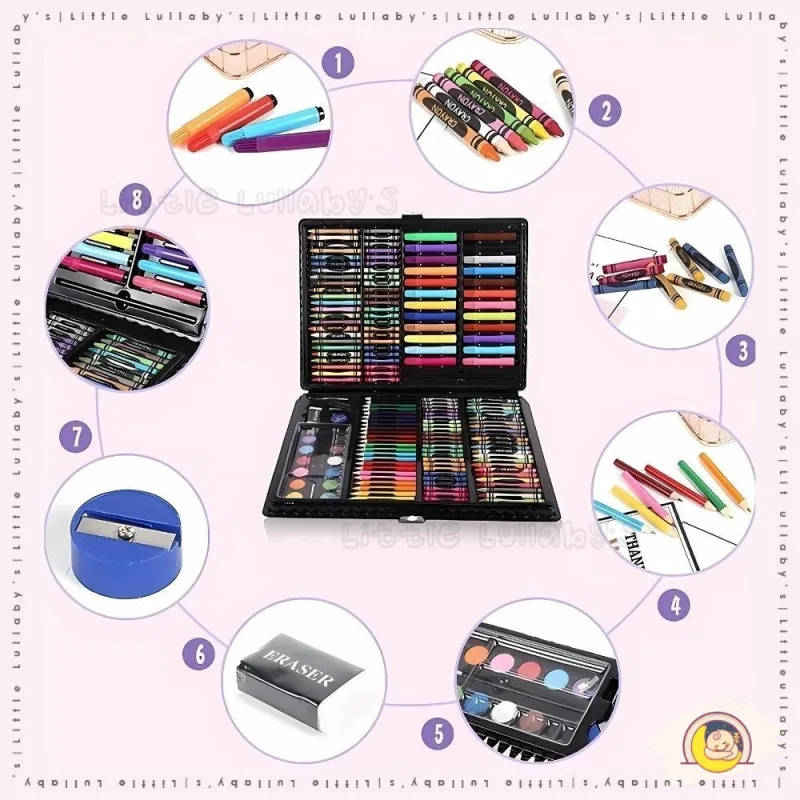 168PCS Kids Art Set Lukisan Draw Watercolor School Learning Stationary Color Drawing Painting Crayon Brush Pen thumbnail 3