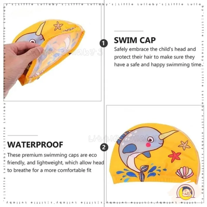 Kids Swim Cap Topi Renang Kanak Cute Play Cartoon Swim Waterproof Mandi Bathing Pool thumbnail 5