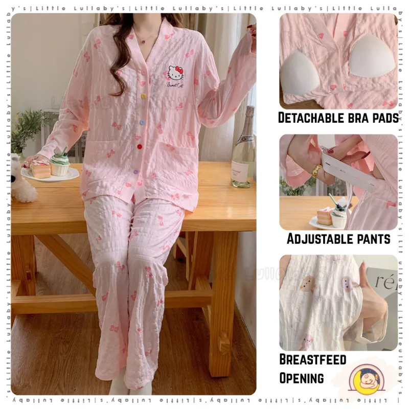 Cotton Maternity Pajamas Pakaian Berpantang Women Girls Soft Shirt Pants Mengandung Menyusu