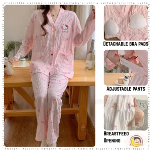 Cotton Maternity Pajamas Pakaian Berpantang Women Girls Soft Shirt Pants Mengandung Menyusu