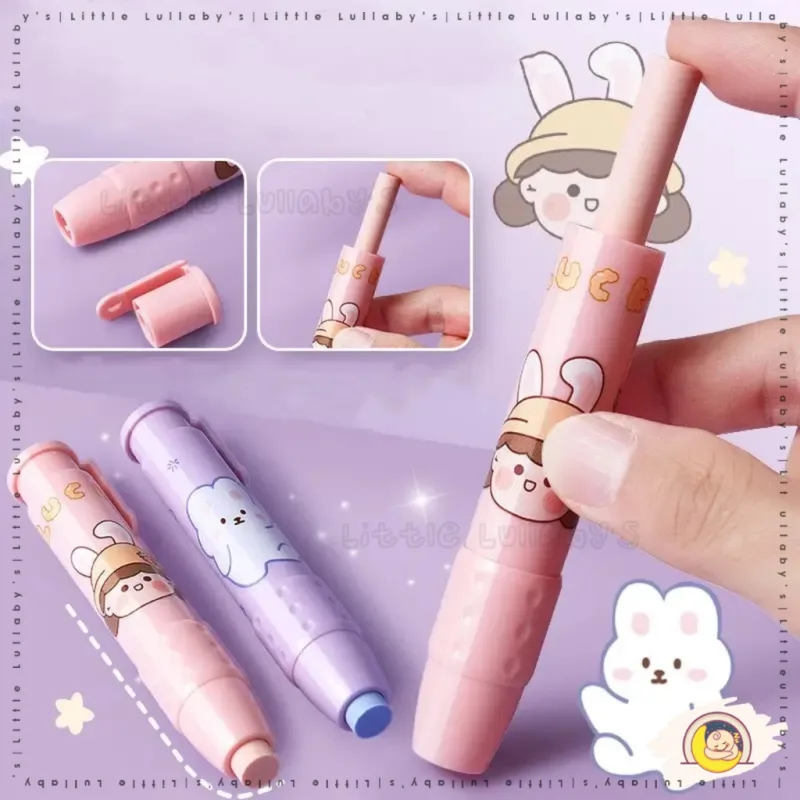 Pen Eraser Pen Pemadam Cute Cartoon Pencil Replaceable School student rubber Work Office Stationary Correction