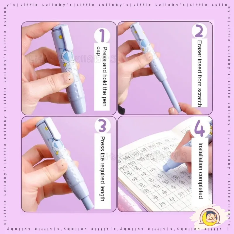 Pen Eraser Pen Pemadam Cute Cartoon Pencil Replaceable School student rubber Work Office Stationary Correction thumbnail 4