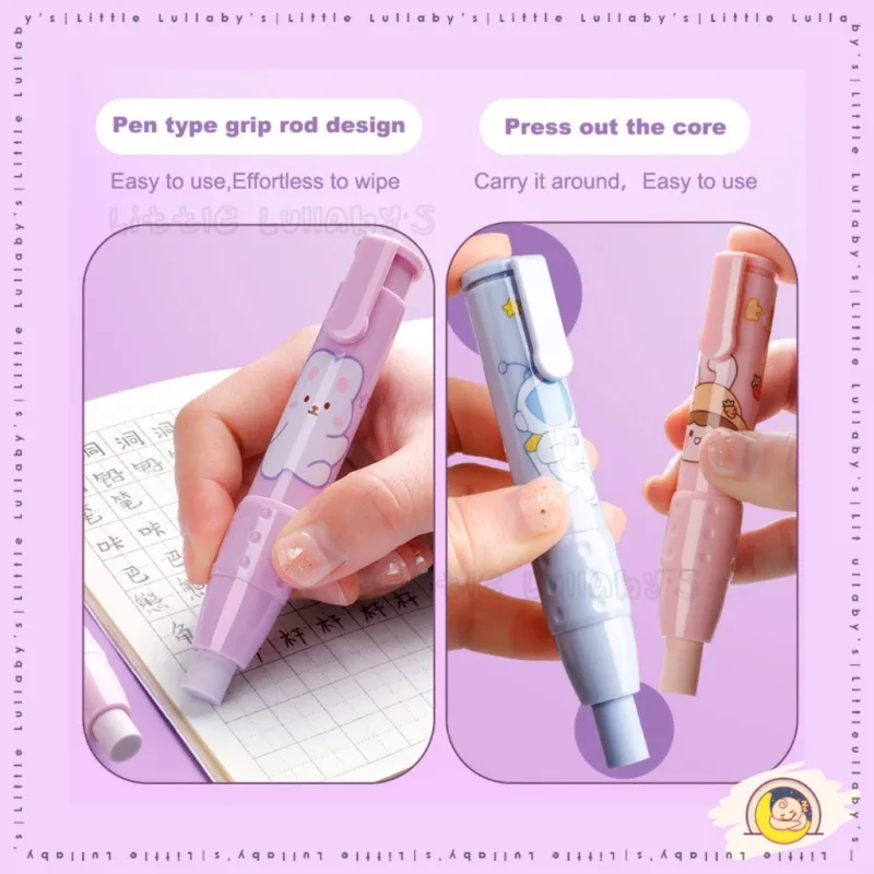 Pen Eraser Pen Pemadam Cute Cartoon Pencil Replaceable School student rubber Work Office Stationary Correction thumbnail 5