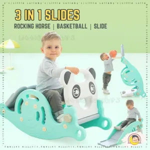 3 in 1 Kids Playground Slide Basketball Indoor Gelongsor Outdoor Children kuda goyang permainan kanak
