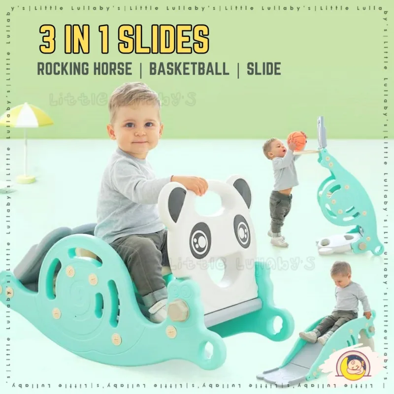 3 in 1 Kids Playground Slide Basketball Indoor Gelongsor Outdoor Children kuda goyang permainan kanak