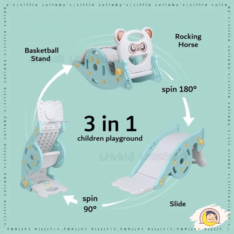 3 in 1 Kids Playground Slide Basketball Indoor Gelongsor Outdoor Children kuda goyang permainan kanak thumbnail 4