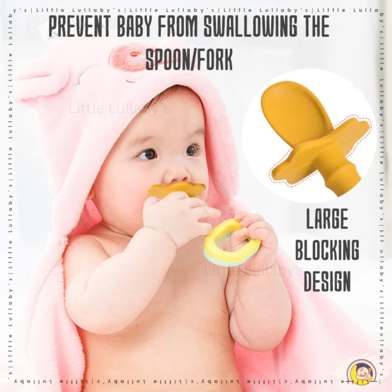 [2 Pcs] Bear Silicone Spoon Fork Set Baby Infant Training Self Feeding Set Garpu Sudu Silikon Beruang thumbnail 4