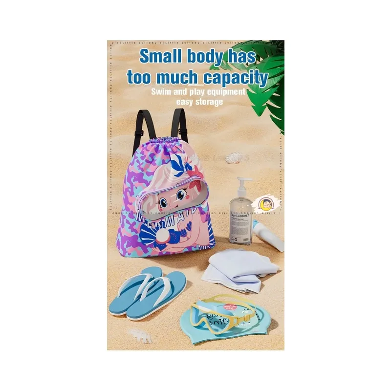 Kids Cute Cartoon Swim Bag Beach Bag Pool Swim Drawstring Backpack Waterproof Beg Kalis Air Budak thumbnail 5