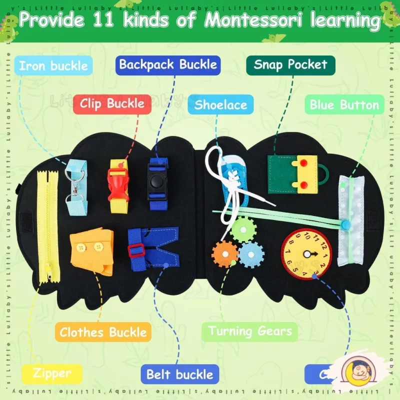 Busy Board Montessori Papan Belajar Early Education Sensory Motor Skill Toys Children Felt Budak thumbnail 3