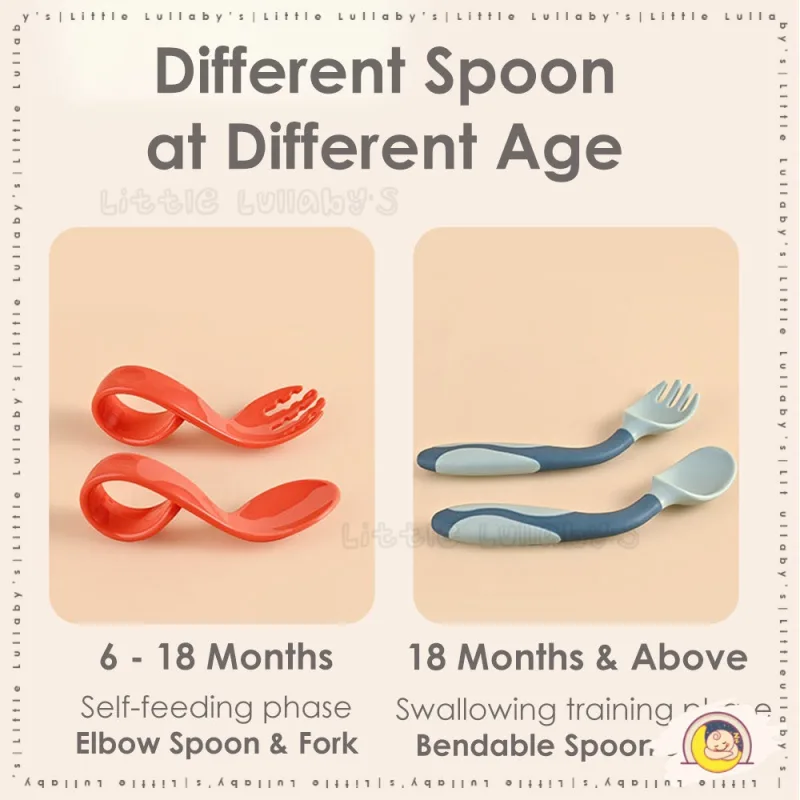 Bend Spoon Training Spoon Fork Set Safety Infant Feeding Toddler Twist Garpu Sudu Latihan thumbnail 3