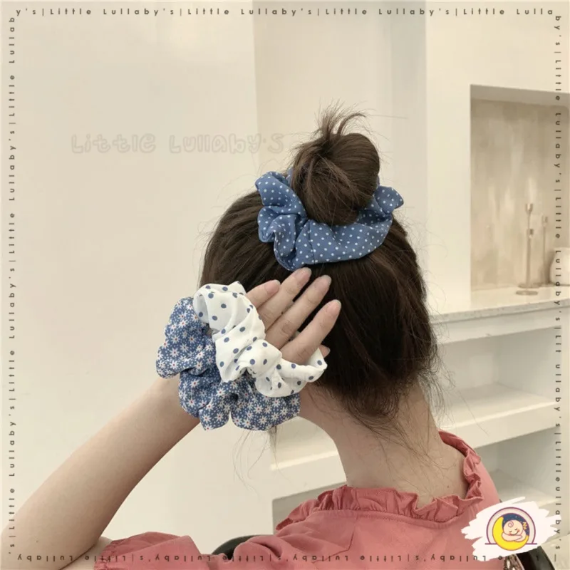 Blue Hair Tie Scrunchies Gelang Rambut Fashion Hair Accessory Stylish Elastic Pita Rambut Aksesori Rambut thumbnail 5