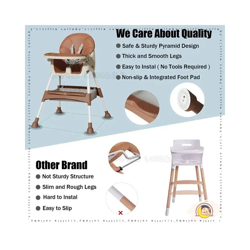 Adjustable Baby Dining Chair Leather Wheels Multipurpose Chair Kerusi Makan Serba Boleh Laras thumbnail 3