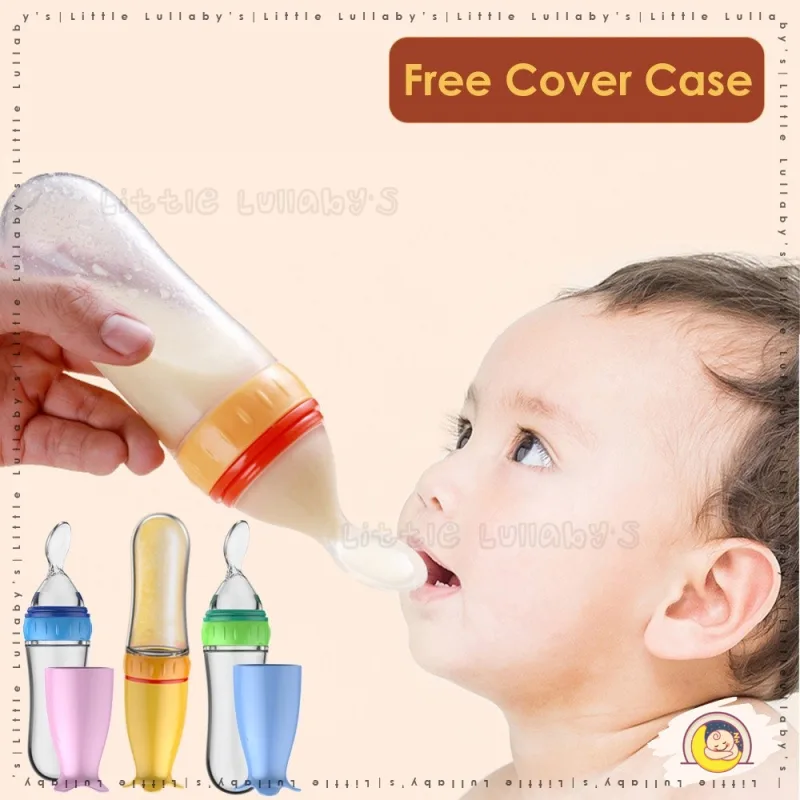 Baby Feeder Spoon Bottle With Cover Case BPA Free Silicone Squeeze Feeding Food Botol Sudu Suap thumbnail 2