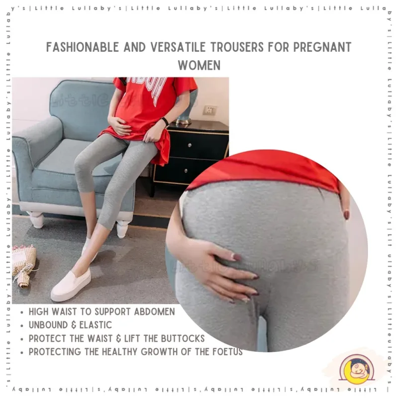 Half Cut Maternity Legging Pregnant Women Pant High Waist Abdomen Support Trousers Seluar Bersalin thumbnail 4