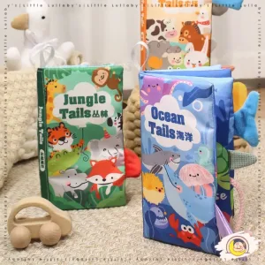 Tail Cloth Book Buku Kain Baby Early Learning Washable Tail Rustling Crinkle Sound 3D Animal Safe Baby Mainan Buku