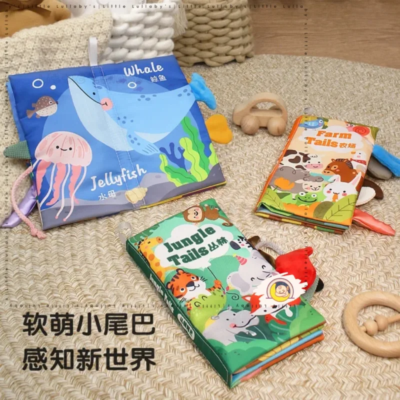 Tail Cloth Book Buku Kain Baby Early Learning Washable Tail Rustling Crinkle Sound 3D Animal Safe Baby Mainan Buku thumbnail 5